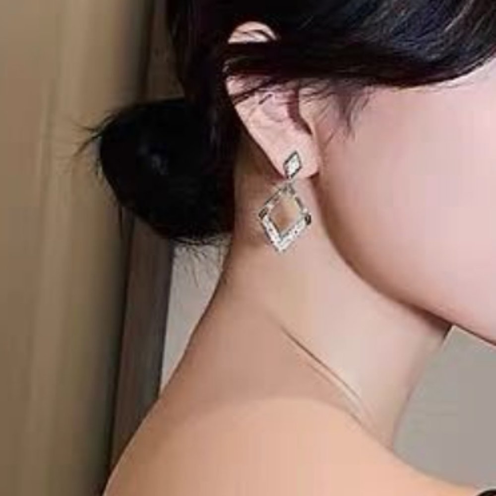 Square Swarovski Crystal Drop Earring - Picture 3 of 3